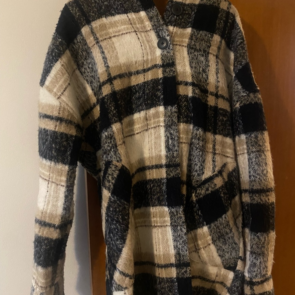 Design Lab Lord & Taylor Black and Cream Plaid Teddy Jacket